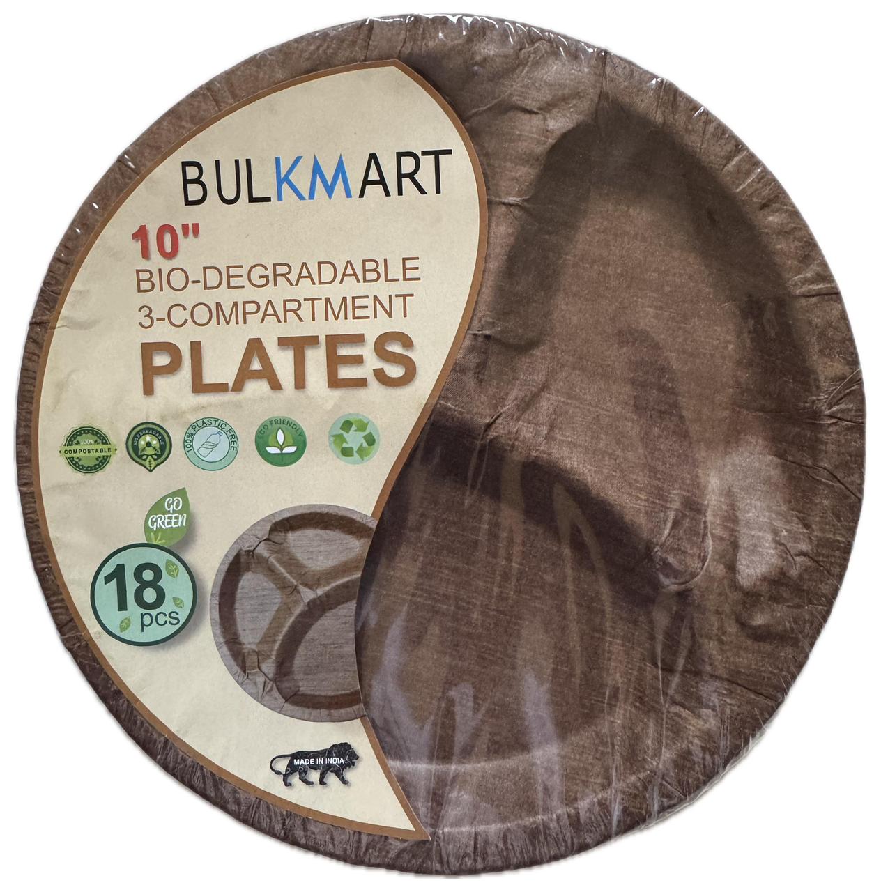 10 Inch Biodegradable 3 Compartment Plates - (18 pieces)