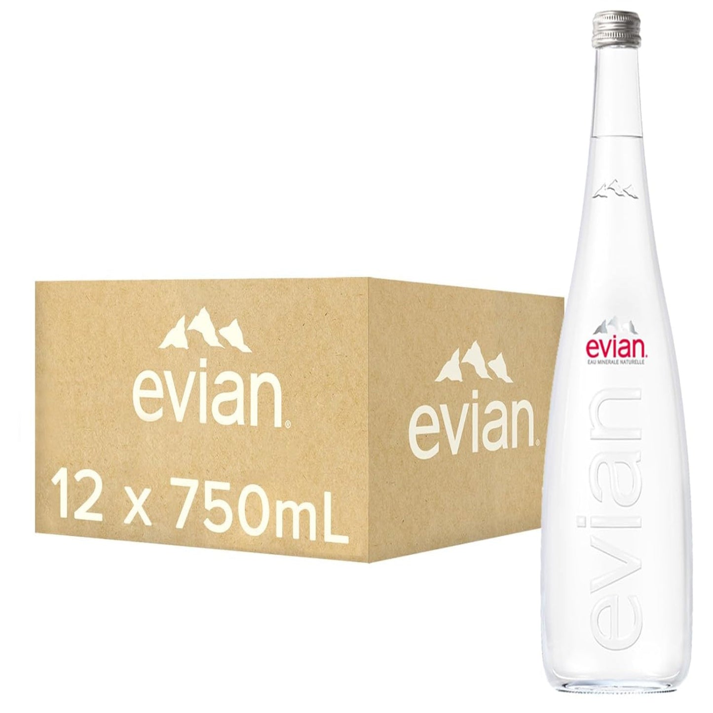 Evian Natural Mineral Water Glass Bottles - (12x750ml)