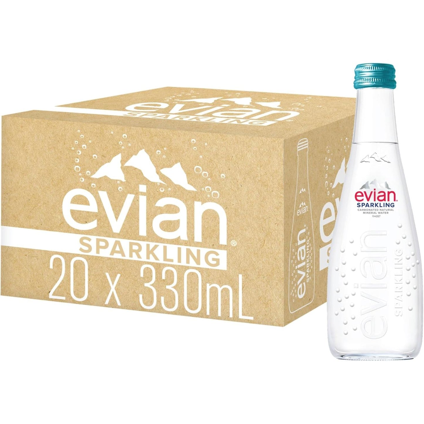 Evian Sparkling Mineral Water Glass Bottles - (20x330ml)