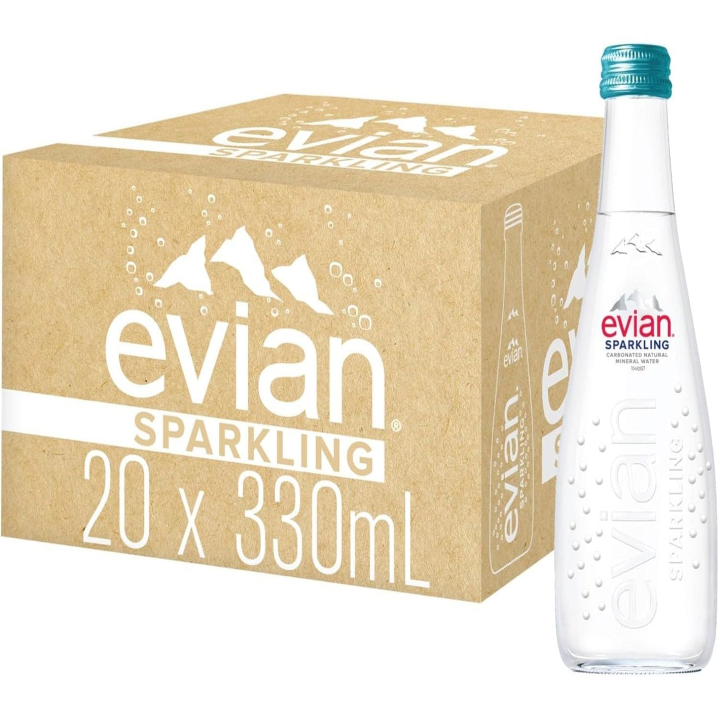 Evian Sparkling Mineral Water Glass Bottles - (20x330ml)