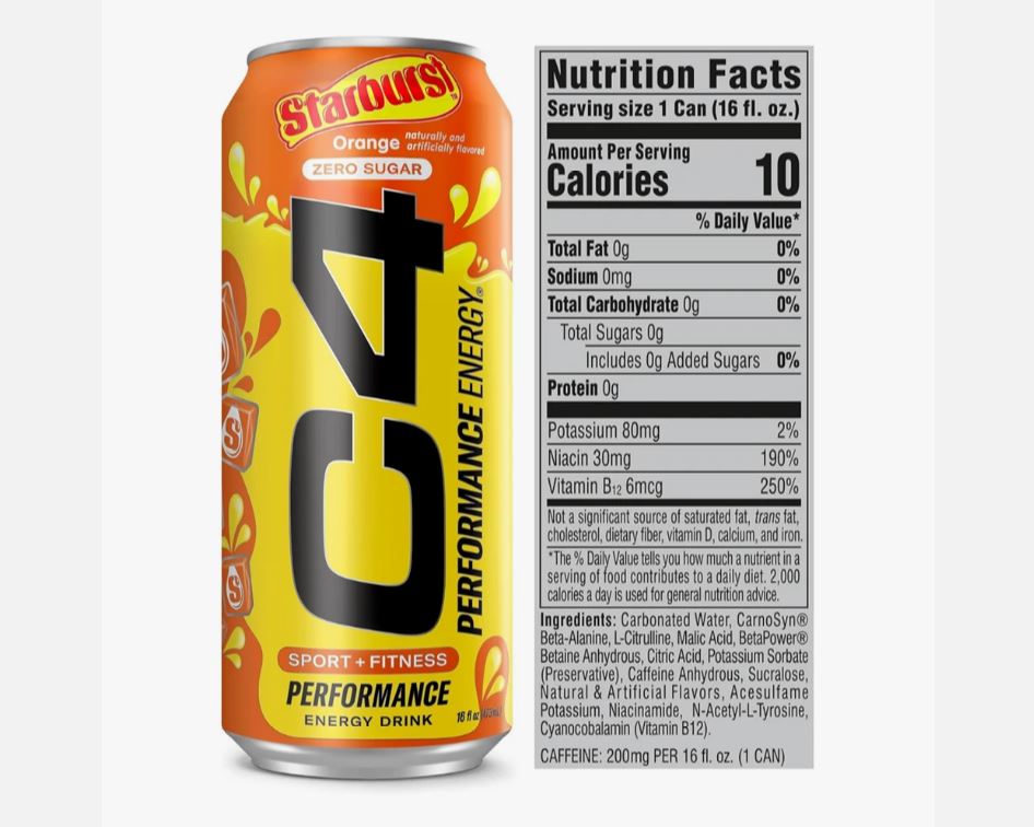 C4 Starburst Orange Energy Drink - (12x473ml)