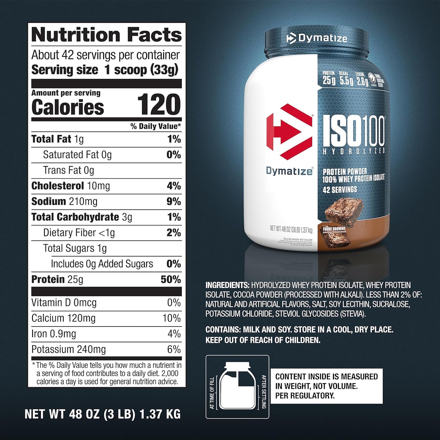 Dymatize ISO 100 Protein Powder - Fudge Brownie (1x1.3lbs)