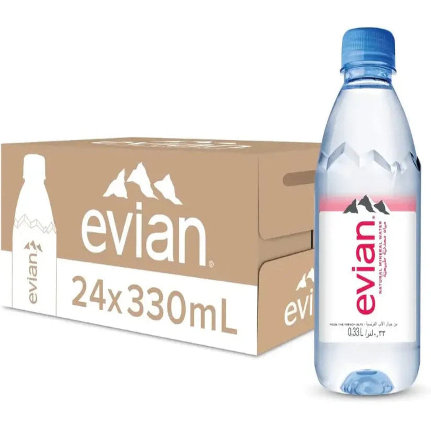 Evian Natural Mineral Water Plastic Bottles - (24x330ml)