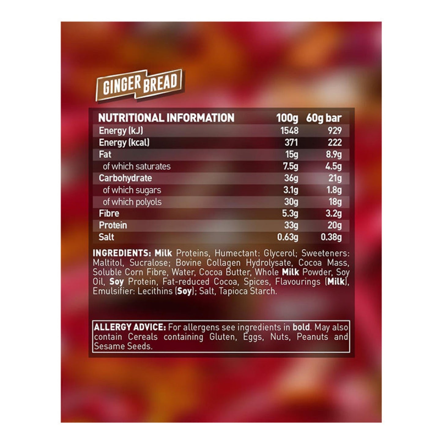Grenade High Protein, Low Sugar Bar - Ginger Bread (12x60g)