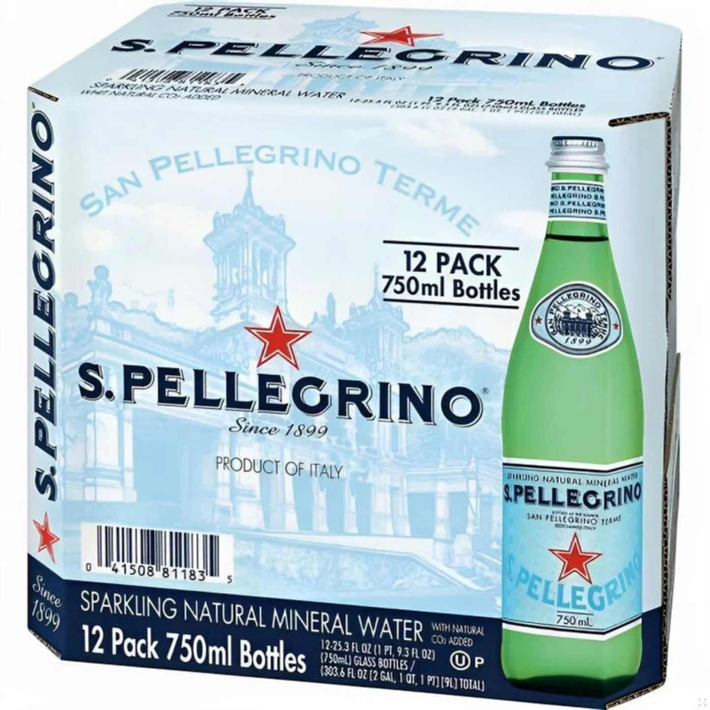San Pellegrino Sparkling Natural Mineral Water Glass Bottles - (12x750ml)