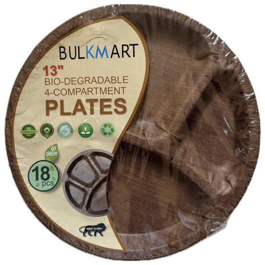 13 Inch Biodegradable 4 Compartment Plates - (18 pieces)