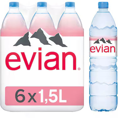 Evian Natural Mineral Water Plastic Bottles - (6x1.5l)