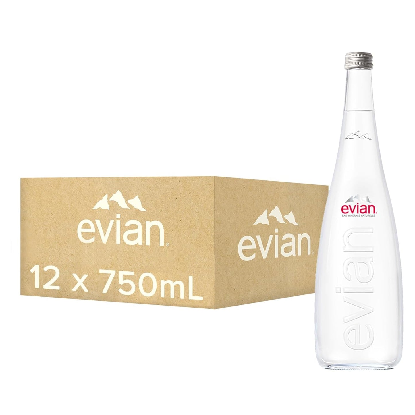 Evian Natural Mineral Water Glass Bottles - (12x750ml)