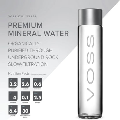 Voss Natural Sparkling Water Glass Bottles - (24x375ml)