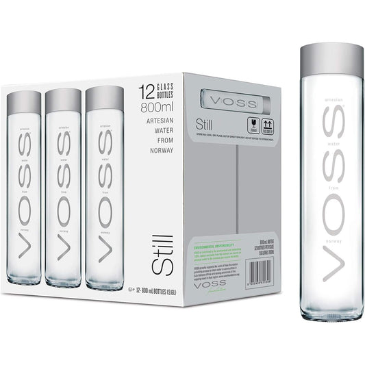 Voss Natural Mineral Water Glass Bottles - (12x800ml)