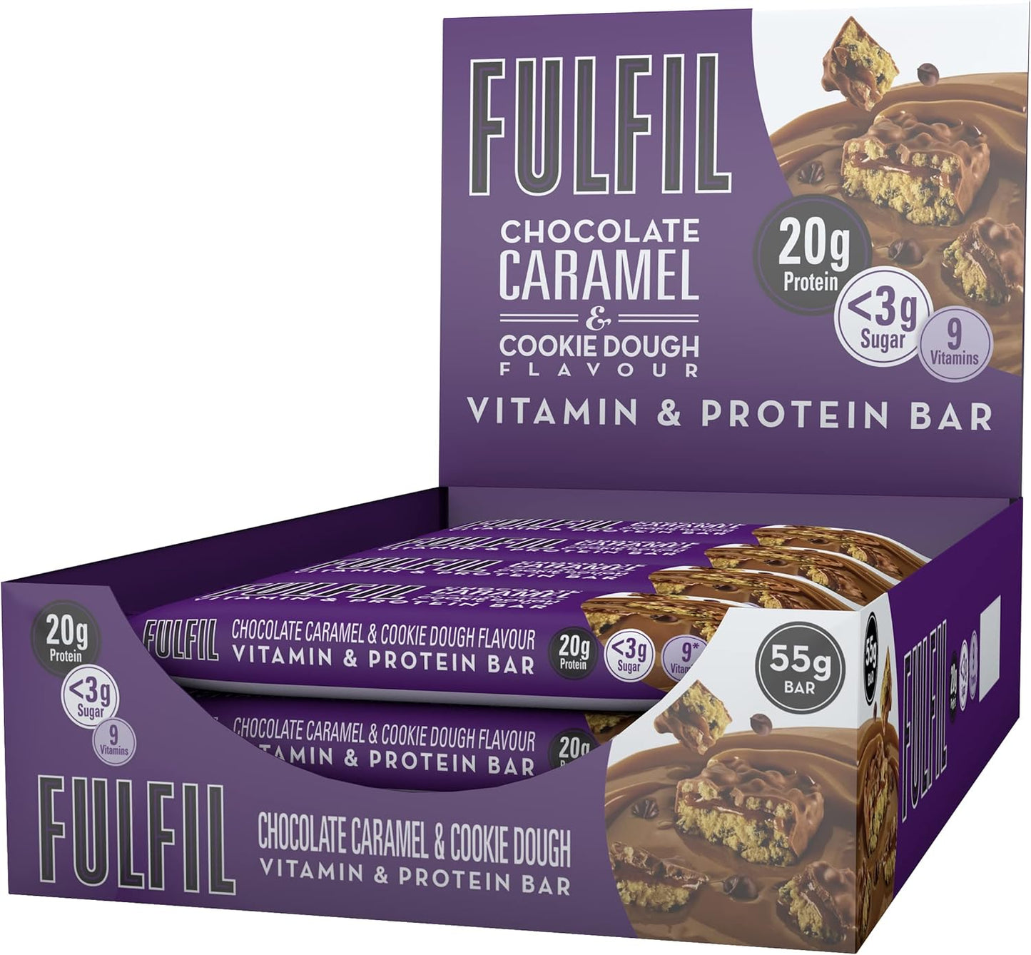 Fulfil Chocolate Caramel Cookie Dough Flavour - Vitamin and Protein Bar (15x55g)