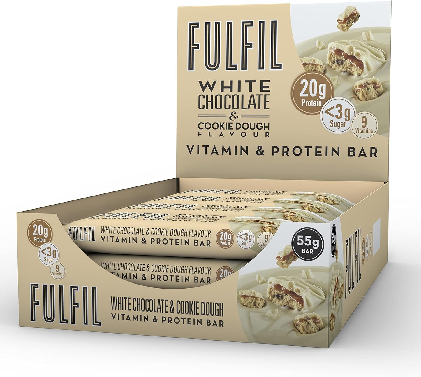 Fulfil White Chocolate And Cookie Dough Flavour - Vitamin and Protein Bar (15x55g)