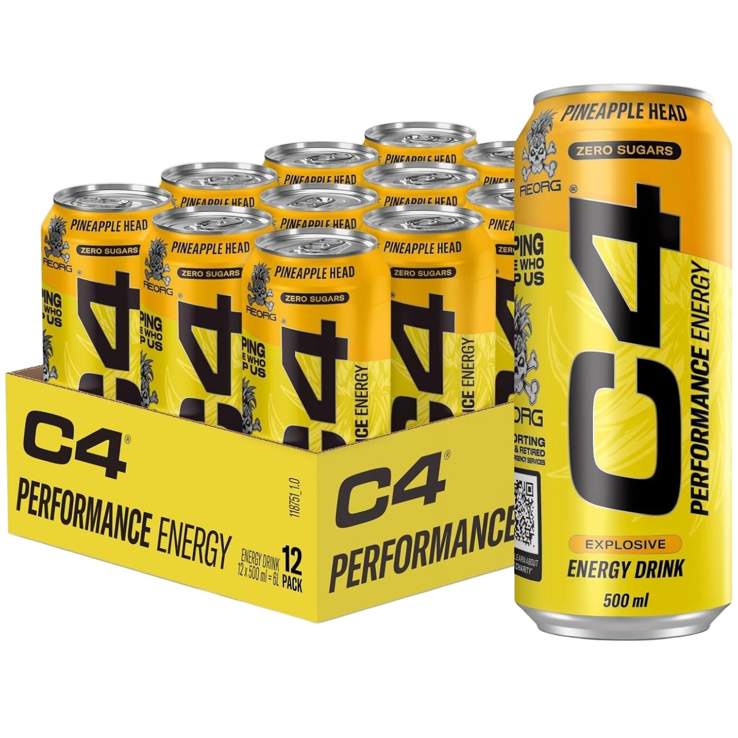 C4 Pineapple Head Energy Drink - (12x500ml)