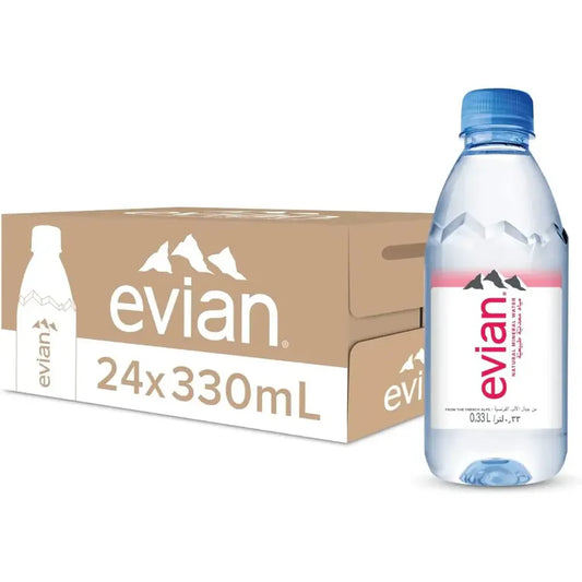 Evian Natural Mineral Water Plastic Bottles - (24x330ml)