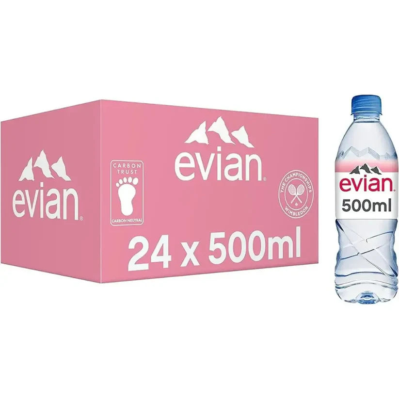 Evian Natural Mineral Water Plastic Bottles - (24x500ml)