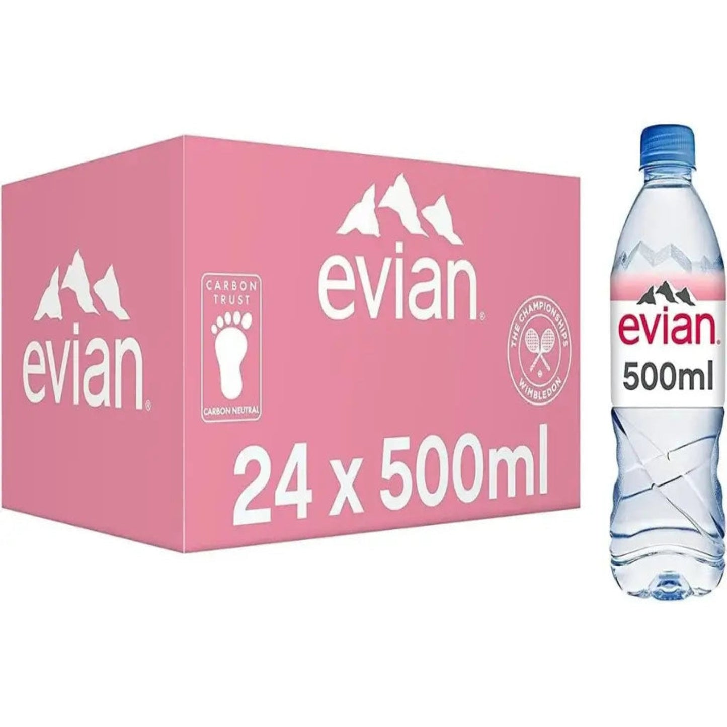 Evian Natural Mineral Water Plastic Bottles - (24x500ml)