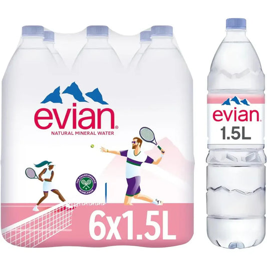 Evian Natural Mineral Water Plastic Bottles - (6x1.5l)