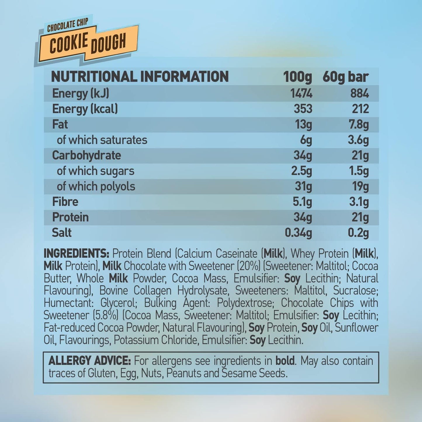 Grenade High Protein, Low Sugar Bar - Chocolate Chip Cookie Dough (12x60g)