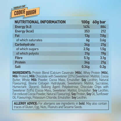 Grenade High Protein, Low Sugar Bar - Chocolate Chip Cookie Dough (12x60g)
