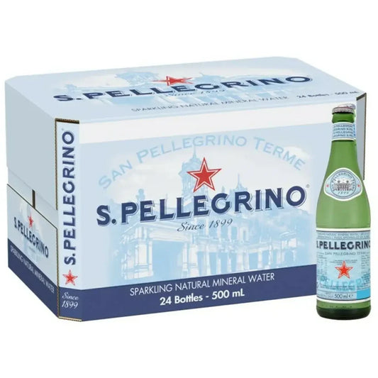 San Pellegrino Sparkling Natural Mineral Water Glass Bottles - (24x500ml)